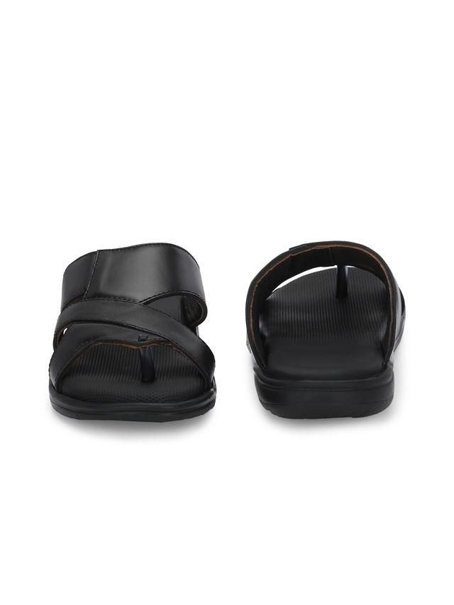 Mens Puffy Cloud Black Leather Slippers LASATECH