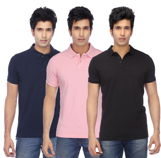 Poly Cotton Solid Half Sleeves Mens Polo T-shirt (Pack of 3) LASATECH