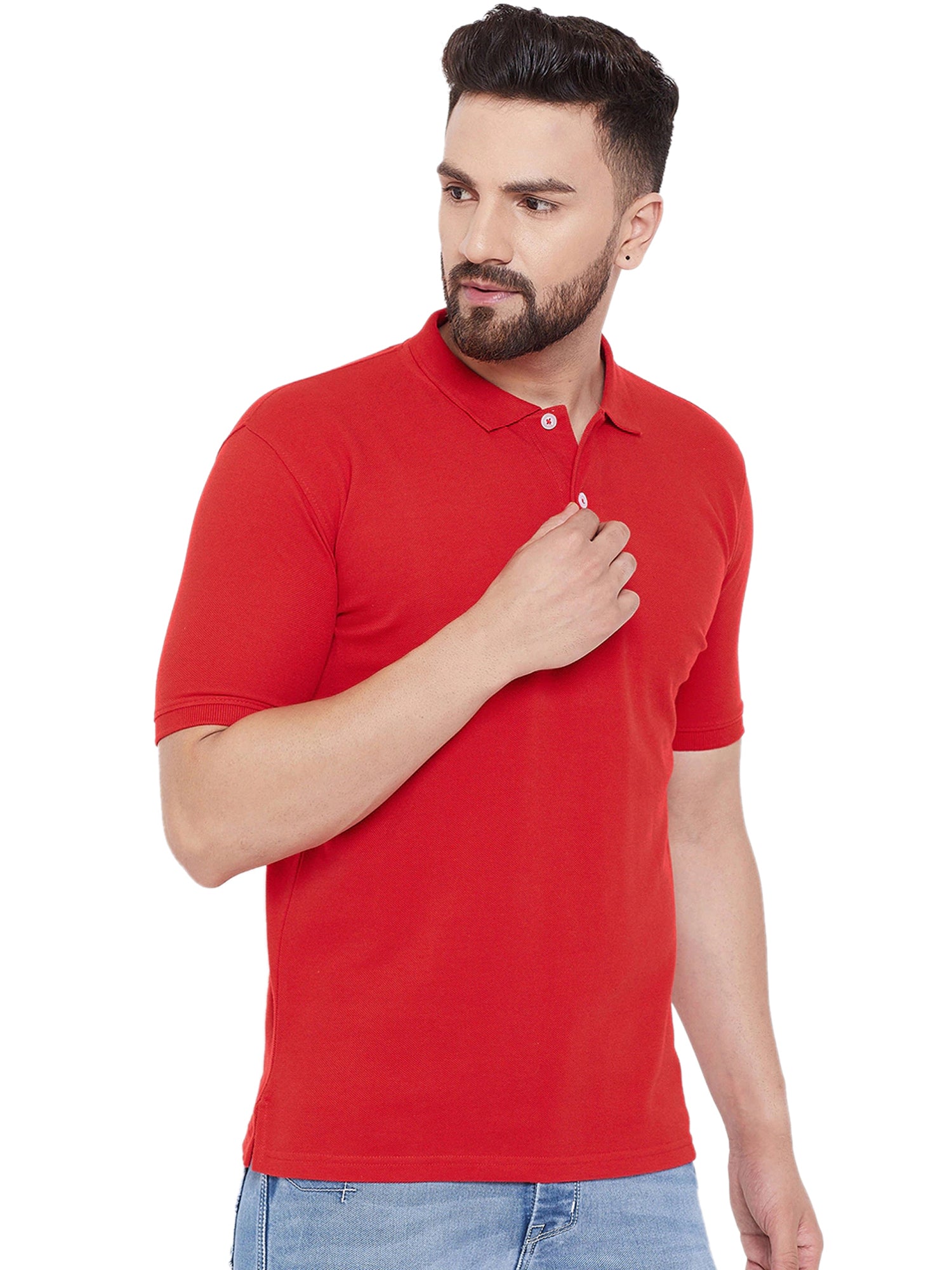 Cotton Blend Solid Half Sleeves Mens Polo T-Shirt LASATECH