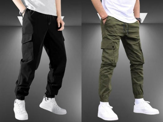 Men's Flap Pocket Drawstring Black Jogger Combo Pant LASATECH