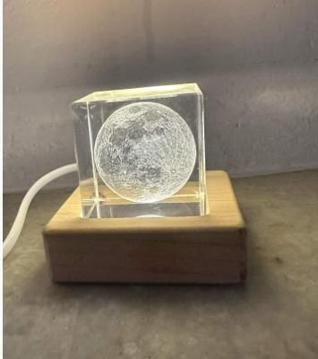 3D Crystal Cube Moon with LED Night Lamp LASATECH