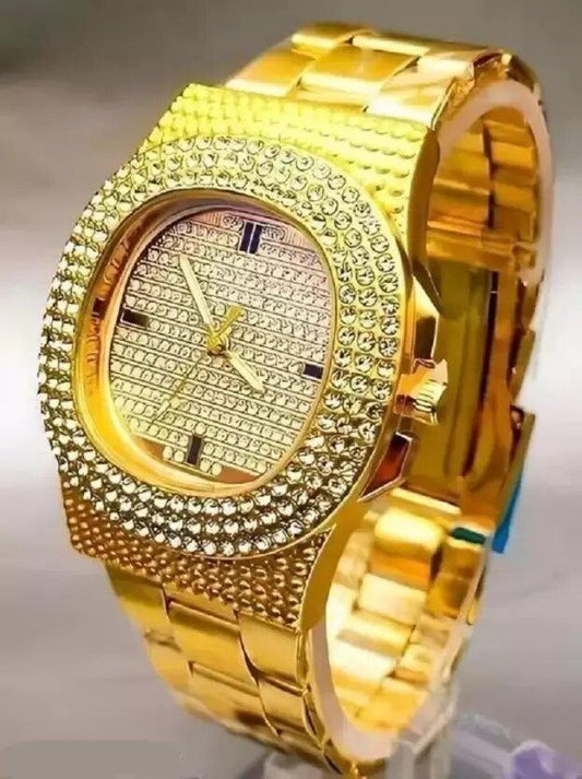 Golden Stone Studded Diamond Wrist Watch For Boys & Men LASATECH