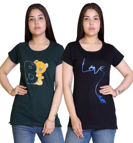 Women's Cotton Graphic Print T-Shirt Buy 1 Get 1 Free LASATECH