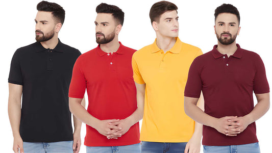 Cotton Blend Solid Half Sleeves Mens Polo T-Shirt Pack Of 4 LASATECH