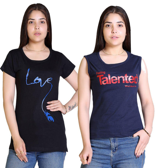 Women's Cotton Typography Print T-Shirt Buy 1 Get 1 Free LASATECH