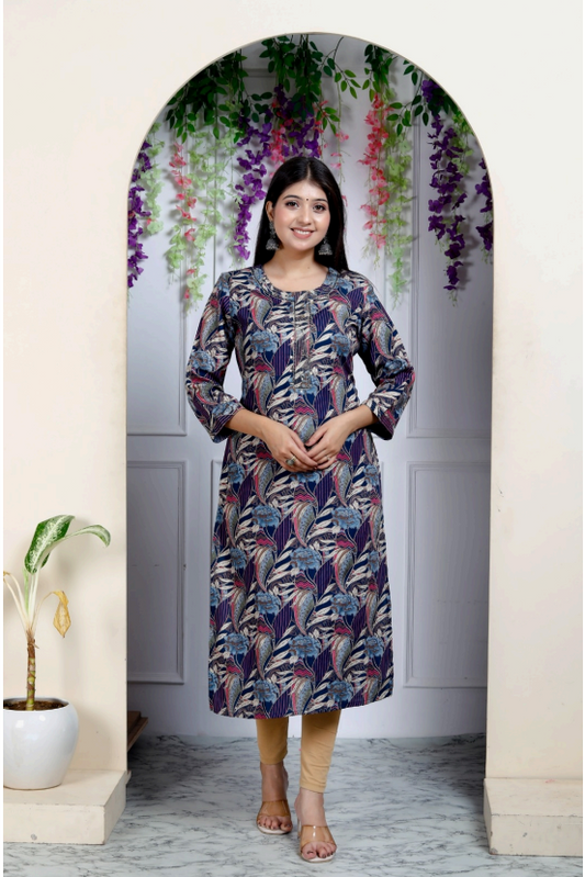 Rayon Foil Print Kurta with Handwork