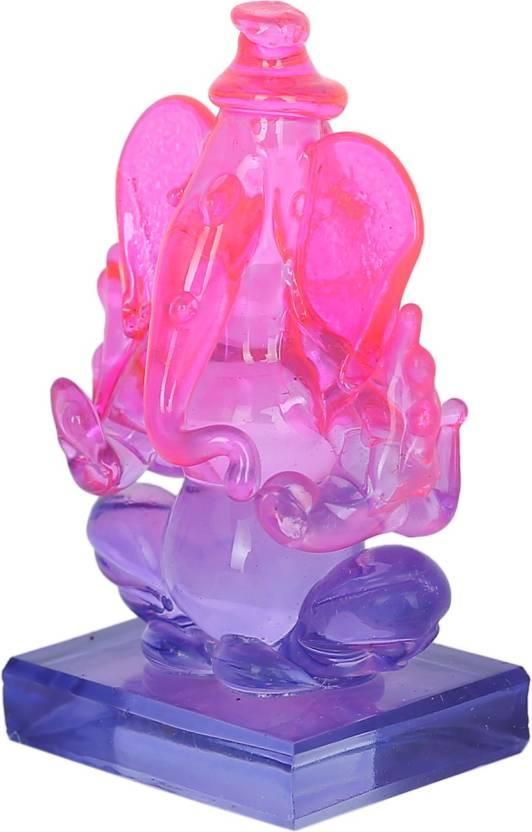 Crystal Ganesh Twin Side Face Car Dashboard Idols Showpiece - 6.5 cm��(Crystal, Multicolor) LASATECH