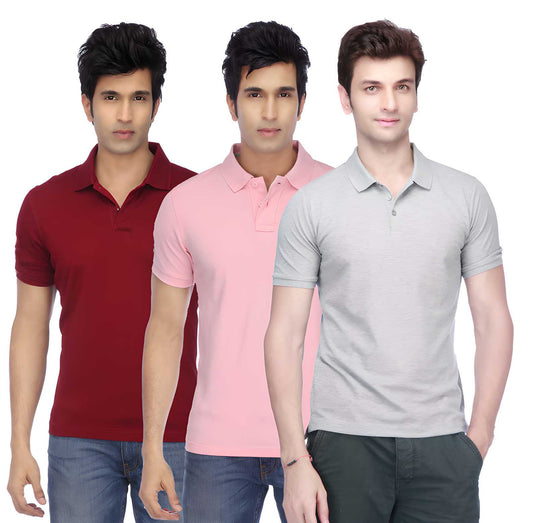 Poly Cotton Solid Half Sleeves Mens Polo T-shirt (Pack of 3) LASATECH