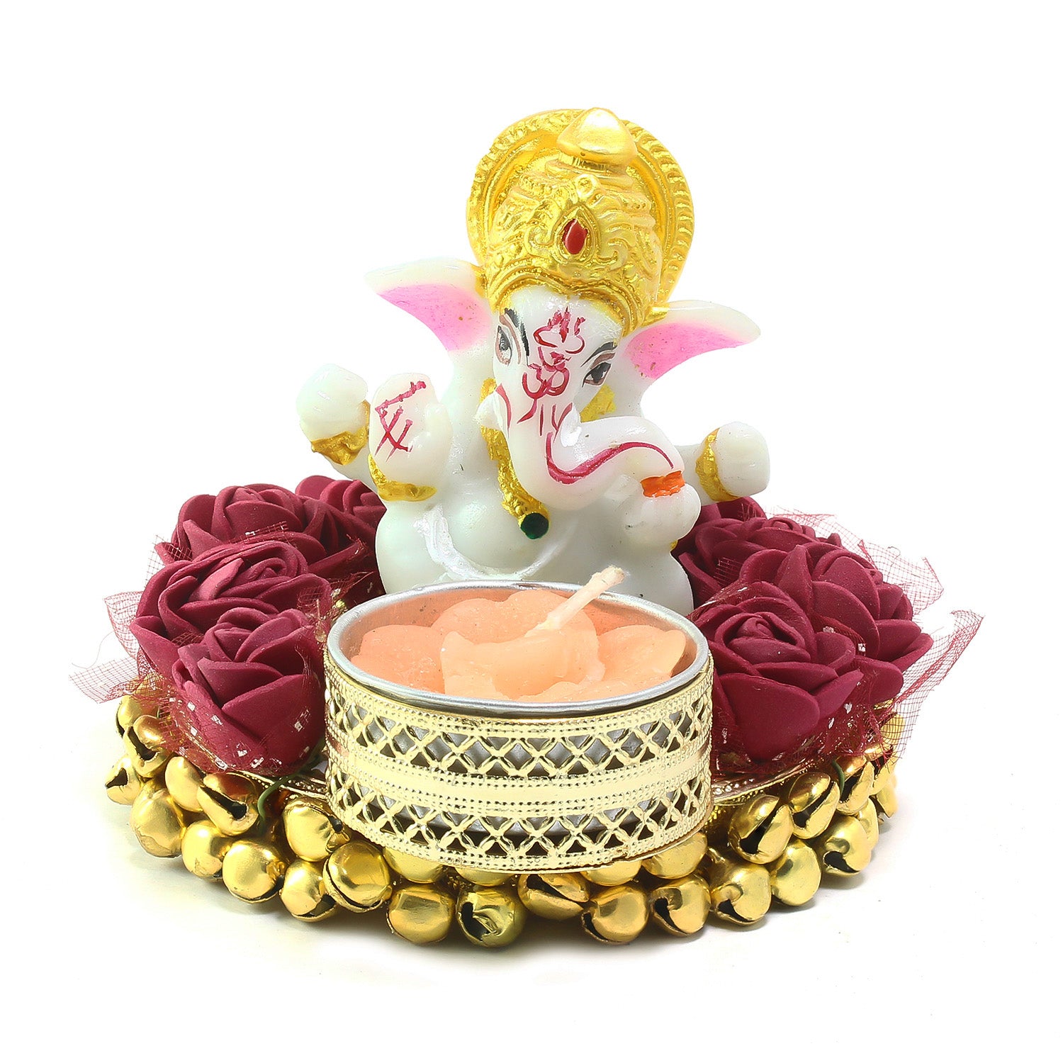 eCraftIndia Lord Ganesha Idol on Decorative Plate with Tea Light Holder LASATECH