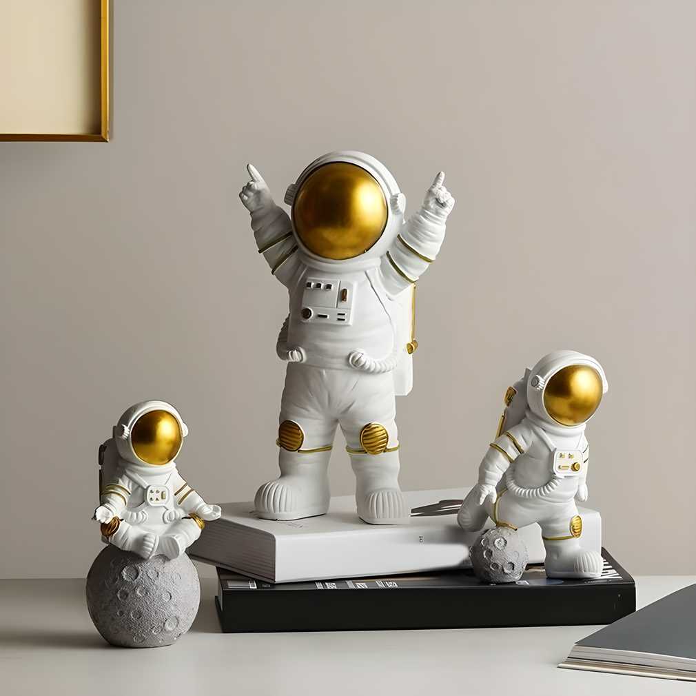 Astronaut Spaceman Statue Ornament Home Office Desktop Figurine Decors Set of 3 - Golden LASATECH