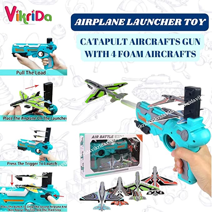 Airplane Launcher Toy Catapult Aircrafts Gun with 4 Foam Planes LASATECH