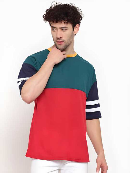 Cotton Color Block Half Sleeves Mens Round Neck T-Shirt LASATECH