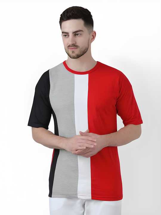 Cotton Color Block Half Sleeves Mens Round Neck T-Shirt LASATECH