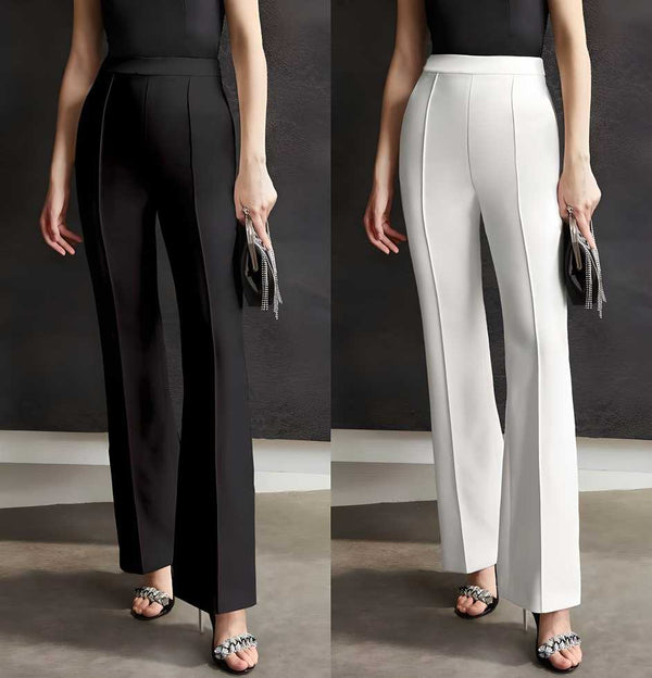 Combo of Women's Flat Front Casual Trousers (Pack of 2) LASATECH