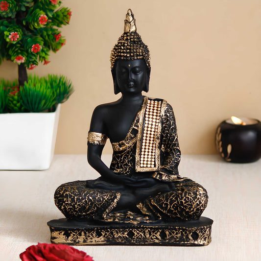 eCraftIndia Black and Golden Meditating Lord Buddha Handcrafted Decorative Showpiece LASATECH