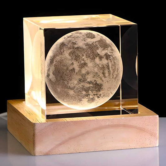 3D Crystal Cube Moon with LED Night Lamp LASATECH