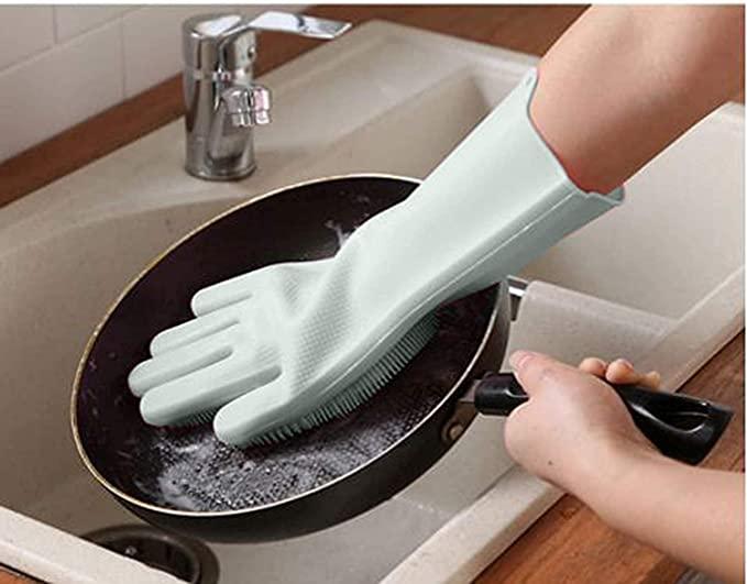 Gloves Magic Silicone Dish Washing Gloves for Kitchen (Pair of 1) LASATECH