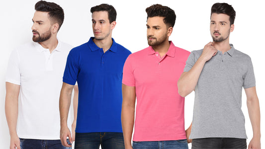 Cotton Blend Solid Half Sleeves Mens Polo Neck T-Shirt (Pack of 4) LASATECH