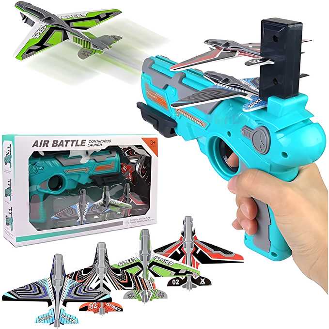 Airplane Launcher Toy Catapult Aircrafts Gun with 4 Foam Planes LASATECH