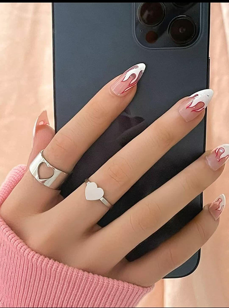 Pretty Silver Heart Matching Wrap Finger Couple Ring LASATECH