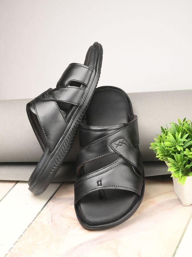 Men Cloud Nine Black Leather Slippers LASATECH