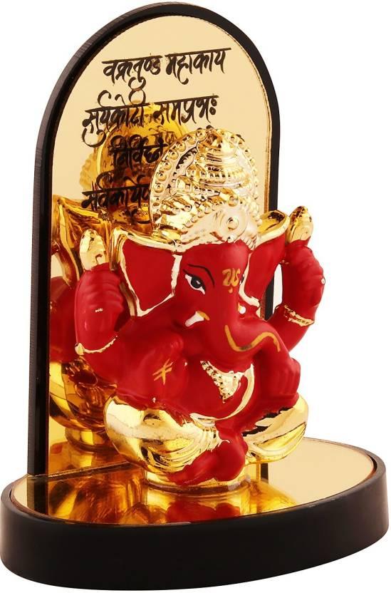 Gold Plate Ganesh Ji Idol Statue Decorative Showpiece - 3.25 cm  (Polyresin, Multicolor) LASATECH