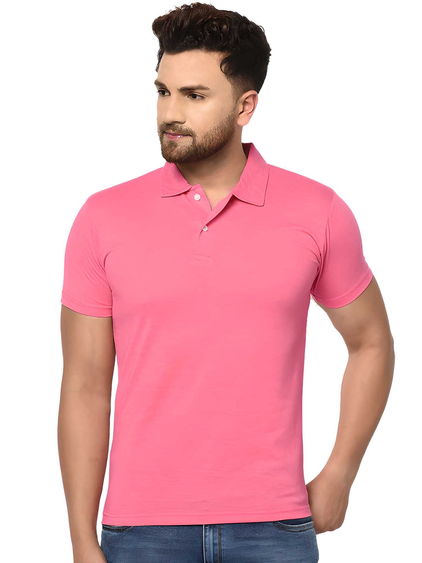 Cotton Blend Solid Half Sleeves Mens Polo T-Shirt LASATECH