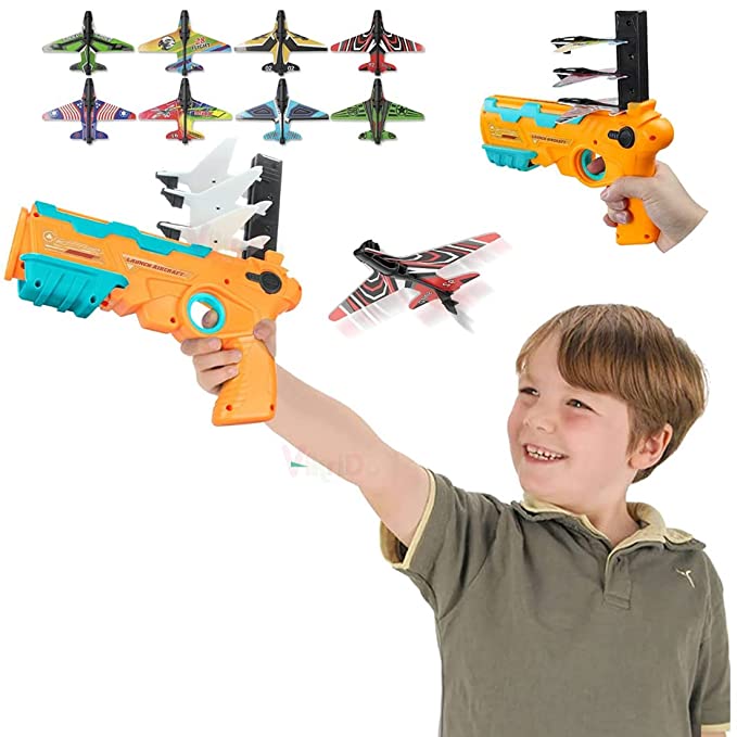 Airplane Launcher Toy Catapult Aircrafts Gun with 4 Foam Planes LASATECH