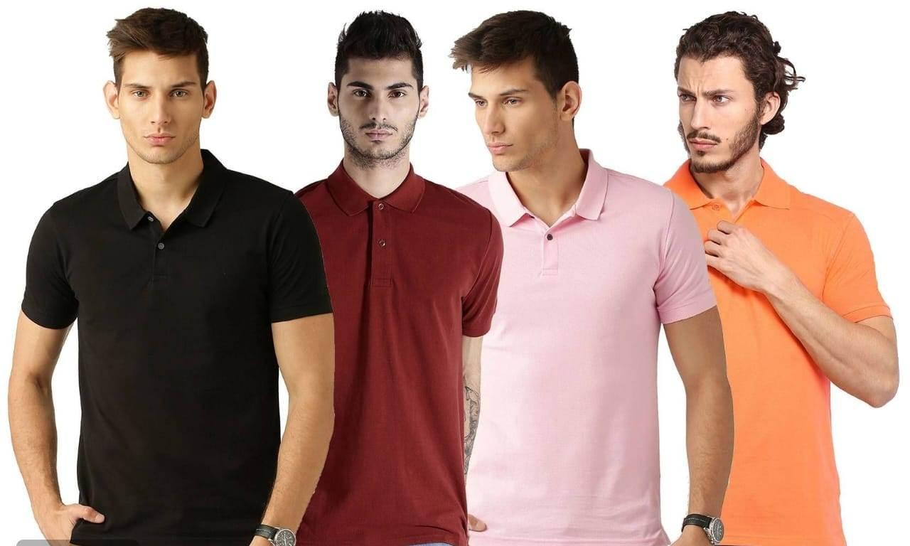 Cotton Blend Solid Half Sleeves Mens Polo Neck T-Shirt (Pack of 4) LASATECH