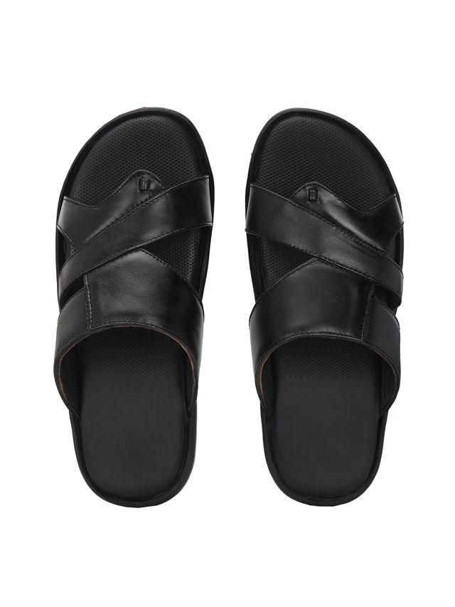 Mens Puffy Cloud Black Leather Slippers LASATECH