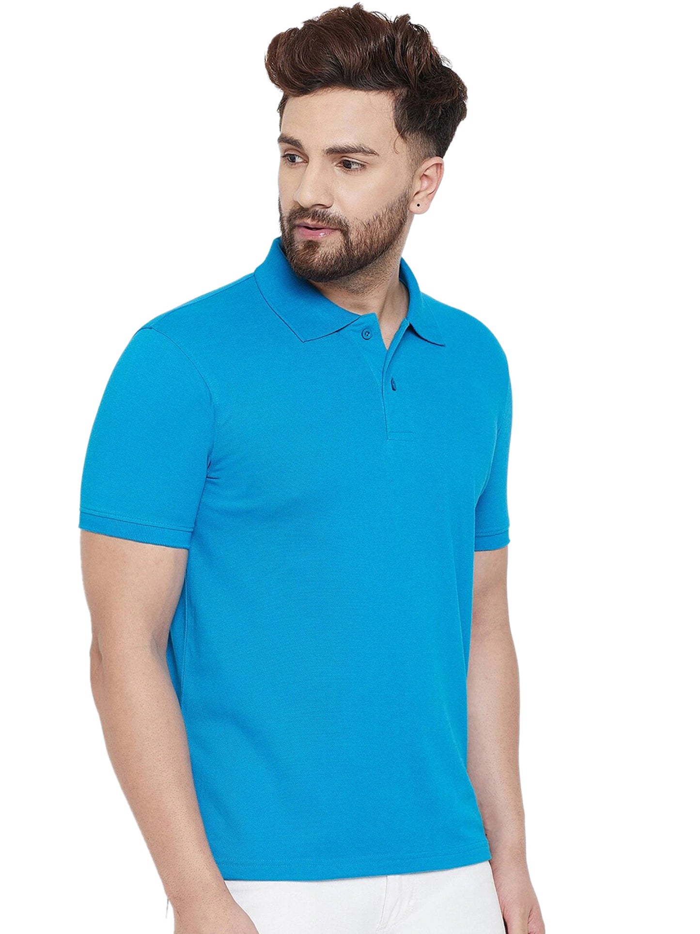 Cotton Blend Solid Half Sleeves Mens Polo T-Shirt LASATECH