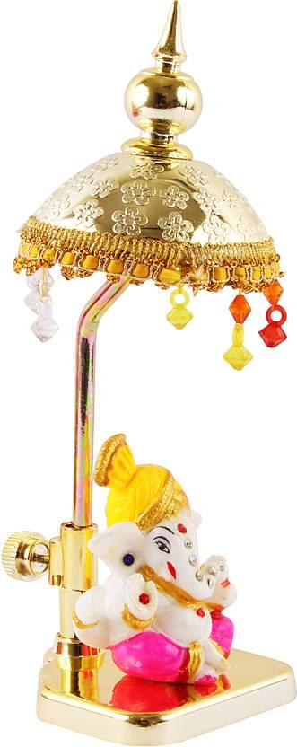 Exquisite Marble Ganesh with Umbrella Elegant Idol Decorative Showpiece - 20 cm  (Polyresin, Multicolor) LASATECH