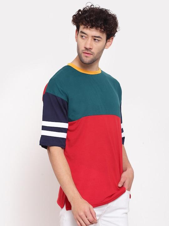 Cotton Color Block Half Sleeves Mens Round Neck T-Shirt LASATECH