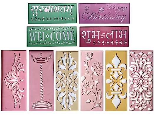 Plastic Rangoli Stencils For Floor Decoration, 10 Assorted Rangoli Stencils (3x7 Inc) LASATECH