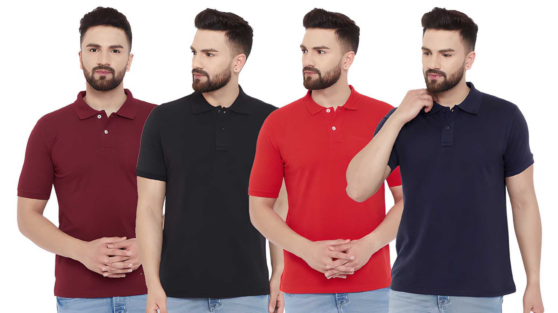 Cotton Blend Solid Half Sleeves Mens Polo Neck T-Shirt (Pack of 4) LASATECH