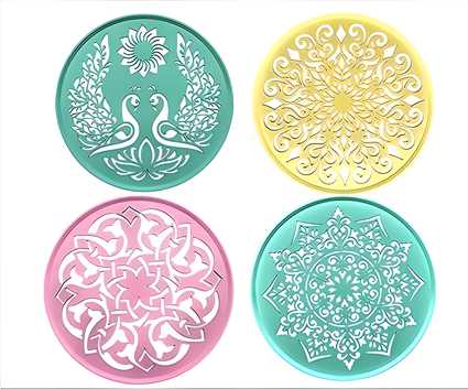 Round Rangoli Making Stencils For Floor Decoration (Size 10x10 Inches) Set Of 4 DIY Kolam Rangoli Stencils LASATECH