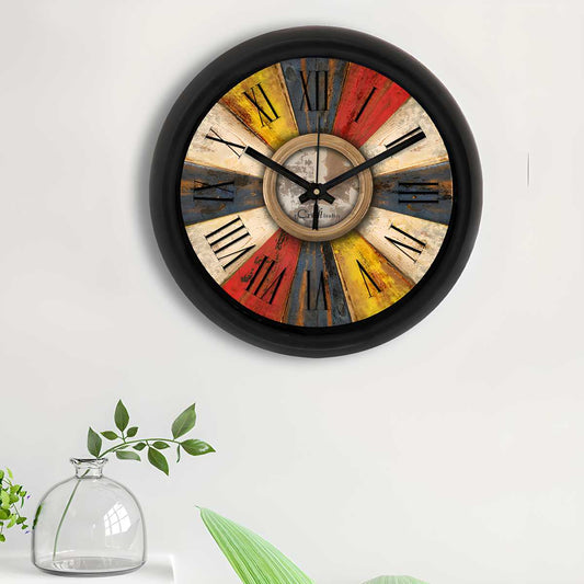 eCraftIndia Rustic Multicolor Designer Round Analog Black Wall Clock LASATECH