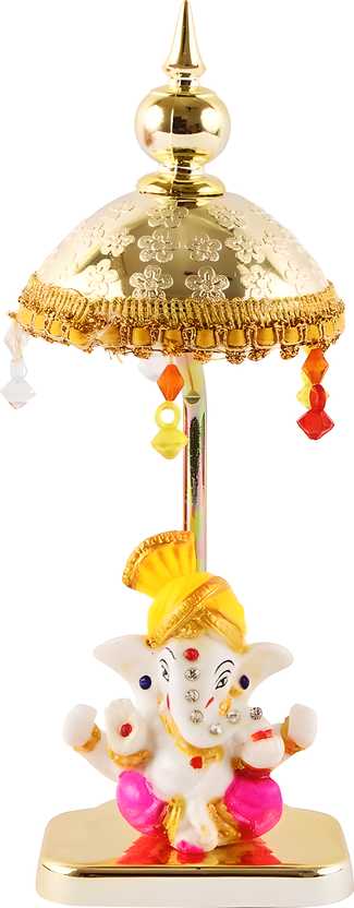 Exquisite Marble Ganesh with Umbrella Elegant Idol Decorative Showpiece - 20 cm  (Polyresin, Multicolor) LASATECH