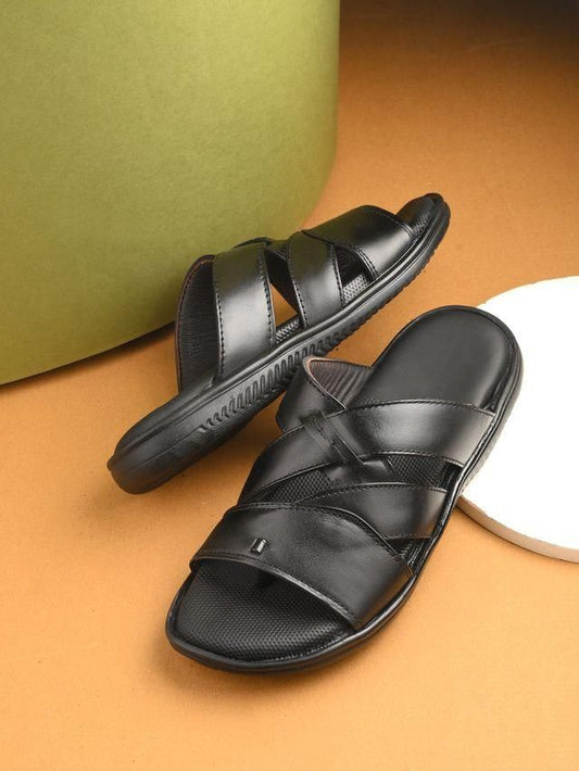 Mens Toasty Toes Black Leather Slippers LASATECH