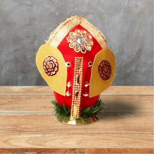 Handmade Ganeshji Decorated Coconut Shagun Nariyal With Stand (Pack Of 1) LASATECH