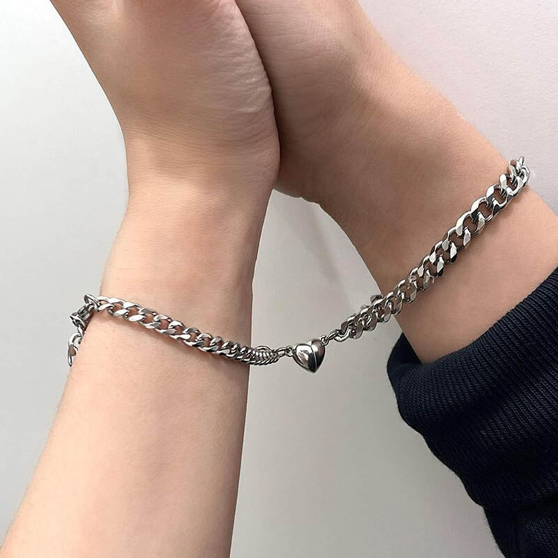 Silver Heart Magnetic Couple Chain Bracelet LASATECH