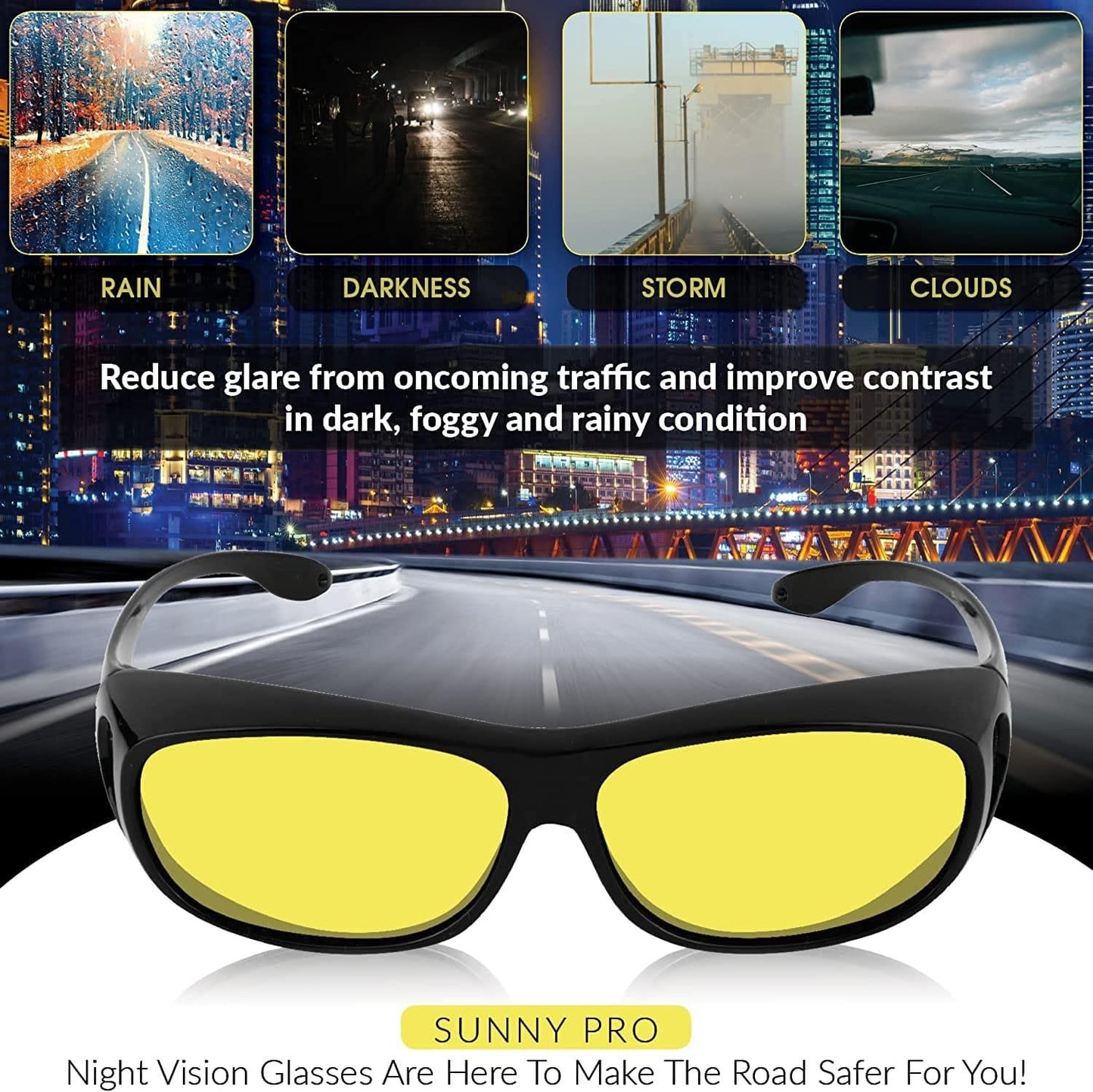 Fidato Day & Night HD Vision Wrap Around Goggles + Free Golden Digital Watch LASATECH