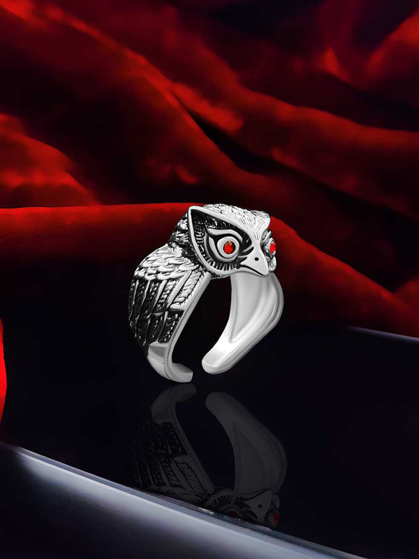 Saizen Silver Rings for Men Owl Face Ring LASATECH