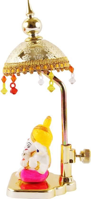 Exquisite Marble Ganesh with Umbrella Elegant Idol Decorative Showpiece - 20 cm  (Polyresin, Multicolor) LASATECH