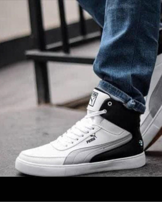 Men's White and Black High-Top Sneakers