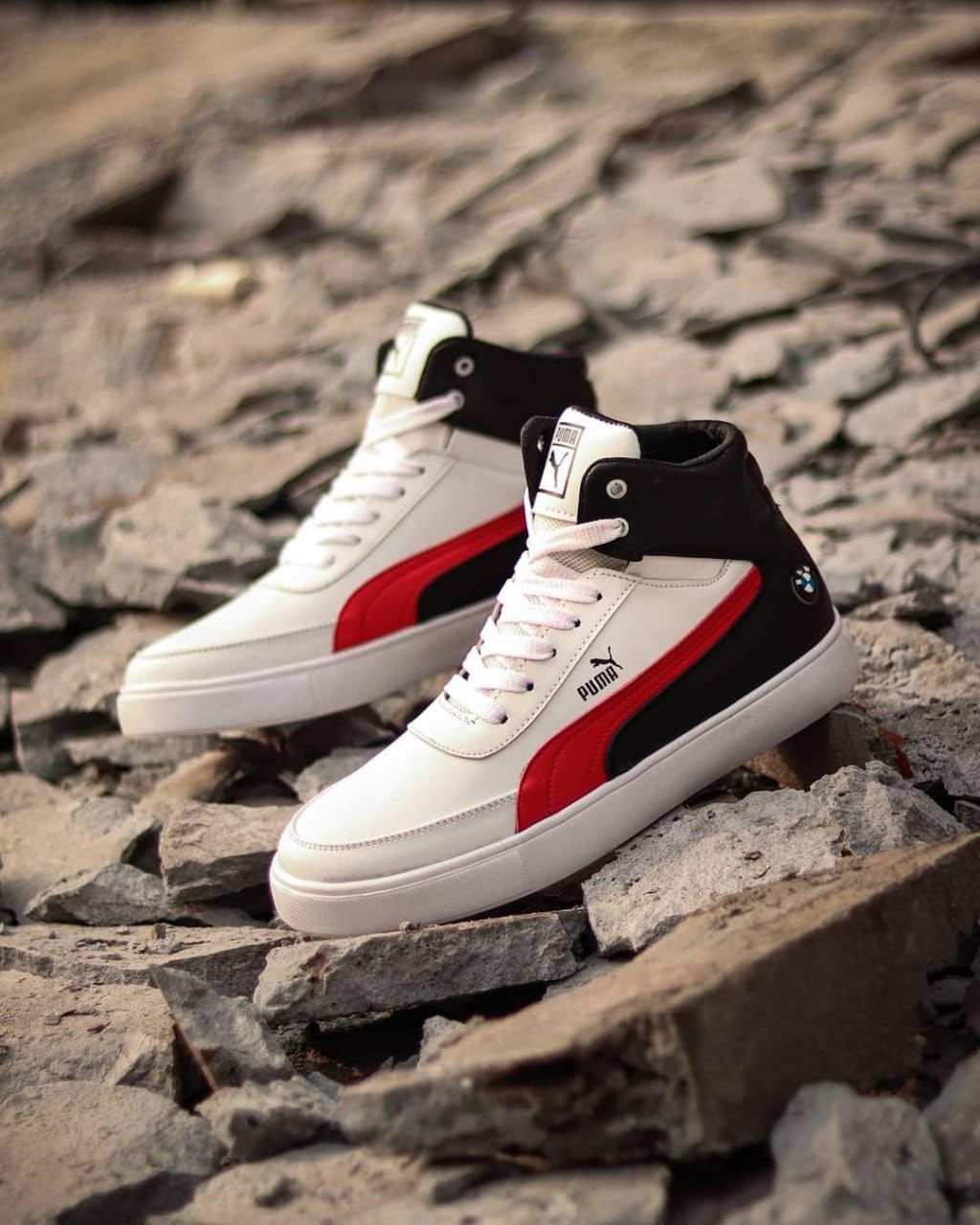 Men's White and Black High-Top Sneakers