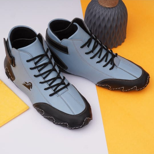 Sky Blue and Black High-Top Sneakers