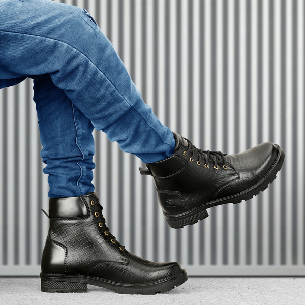 Men's Crocodile Textured Leather Boots