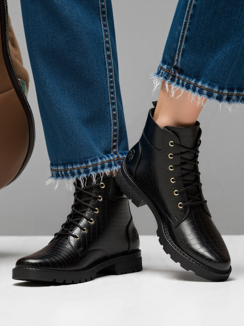 Men's Crocodile Textured Leather Boots