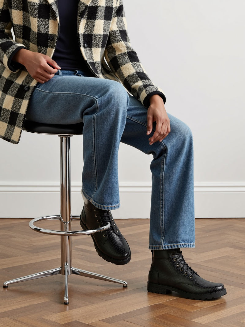 Men's Crocodile Textured Leather Boots